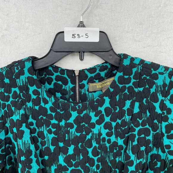 Melonie Dress Women's Sz 4 Green Floral Faux Wrap 3/4 Sleeves Round Neck Stretch - Picture 10 of 10